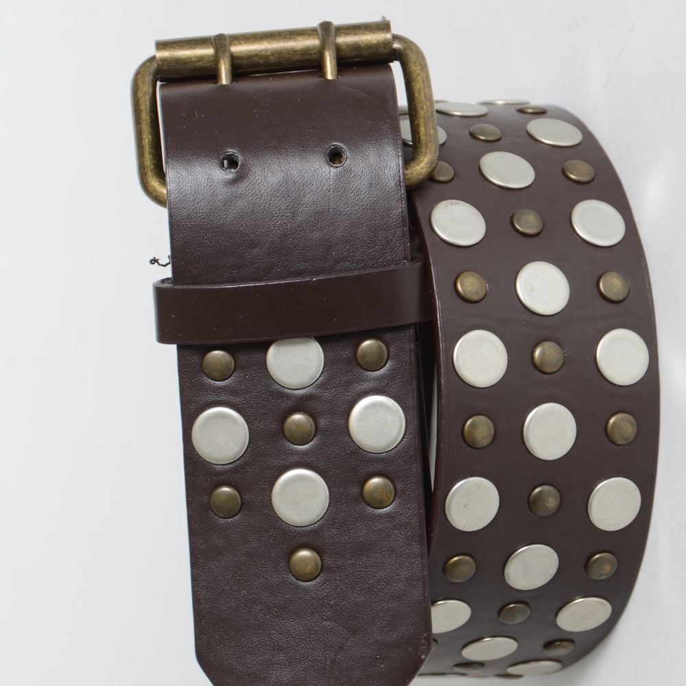 Brown Leather*Stud Belt**32"*Silver & Bronze*